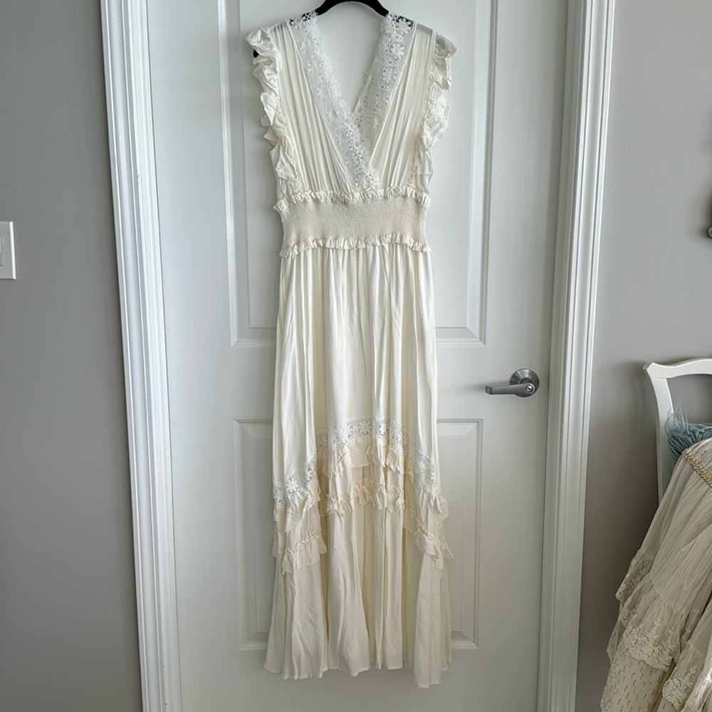 Boston Proper Lace Trim Maxi Ivory sz S